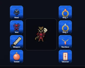 The equipment paper doll with eight gear slots